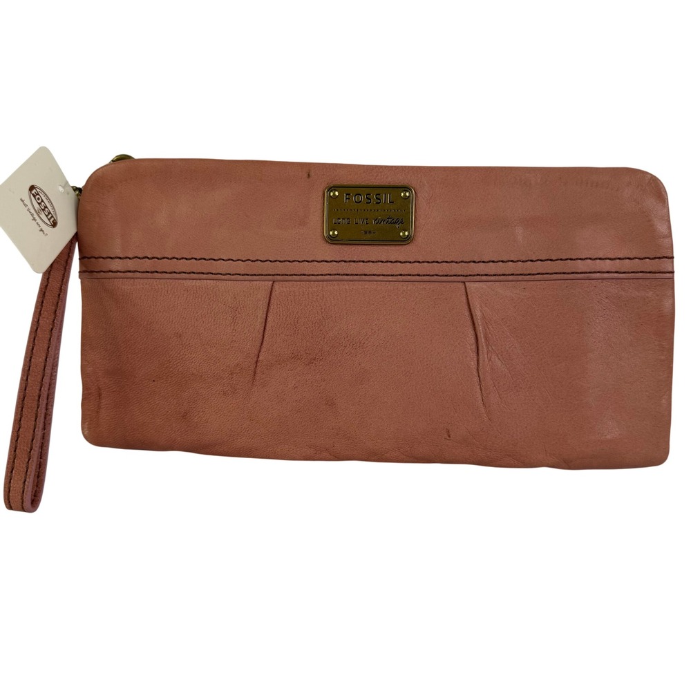 Fossil Jenner Zip Clutch Salmon Pink Leather Wristlet Wallet SL2935651